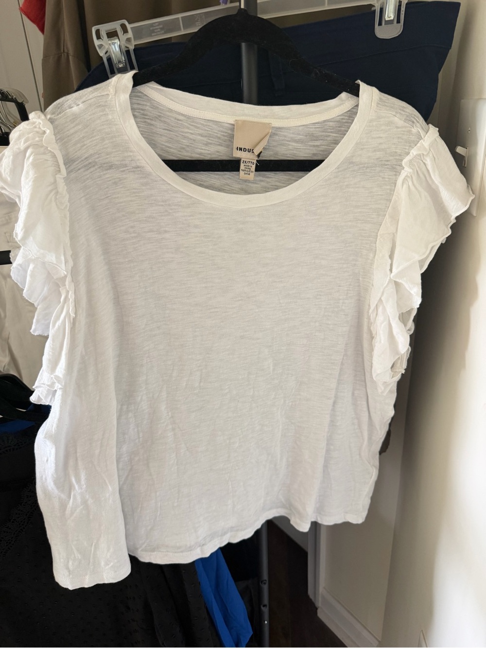 Industry Ruffle Sleeve White Tee